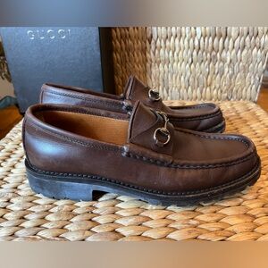 Gucci lug sole horse bit loafers, brown, size 9.5